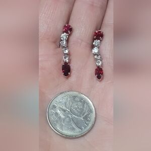 Sterling Silver Jay Flex Red and Silver Drop Screw On Earrings